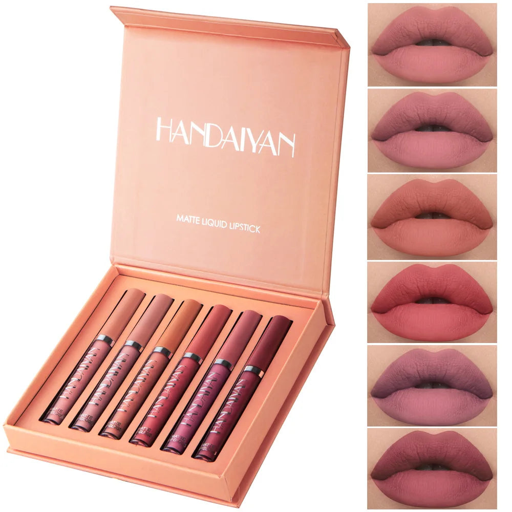 HANDAlYAN Liguid Lipstick 6-color Lipgloss Set With Long-lasting Waterproof And Non Stick Cup Matte Lip Gloss
