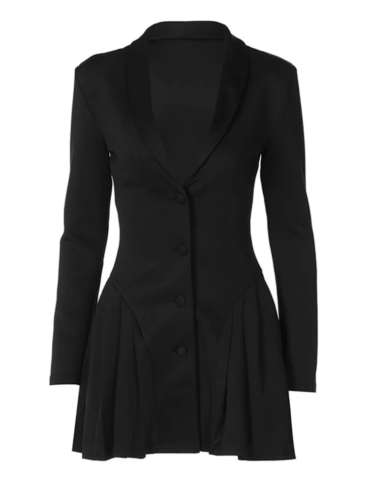 Woman Clothing Long Sleeve Single Breasted Ruffles Blazer Dress 2024 Autumn High Waist Tunics White Party Dresses Black Vestidos - KIMLUD