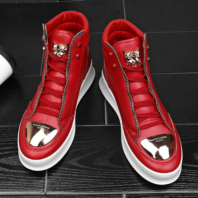 KIMLUD, Red Snakeskin High Top Sneakers Men Brand Luxury Designer Shoes Fashion Party Club Hip Hop Streetwear Shoes Men Casual Sneakers, Red / 43, KIMLUD APPAREL - Womens Clothes
