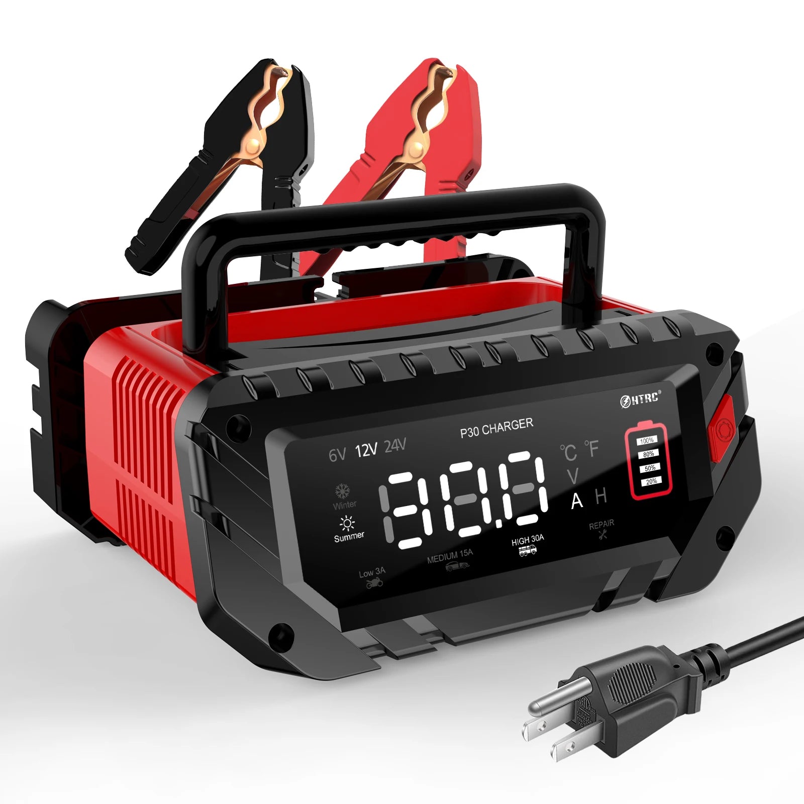 HTRC 30A 6V/12V/24V Car Battery Charger for Motorcycle Lead-Acid SLA Gel Lithium 24V/16A 12V/30A LiFePo4 Smart Battery Charger