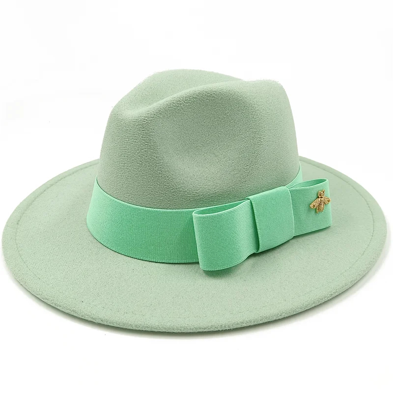 Low price wholesale Fedora hats Winter jazz monochrome bow elastic band men and women red jazz hats Fedora hats sombrero hombre - KIMLUD