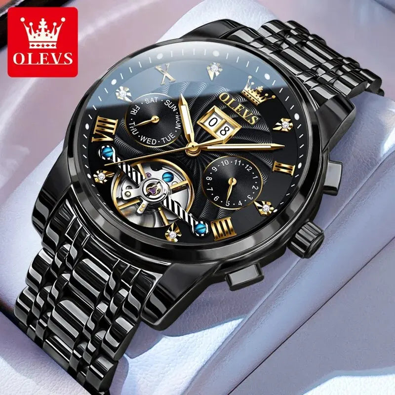 OLEVS 9910 Tourbillon Automatic Watch for Men Luxury Skeleton Men's Mechanical Wristwatch Stainless Steel Top Original Man Watch