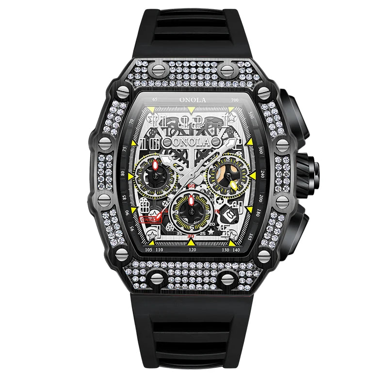 Unique Fashion Design Diamond Inlaid Men's Watch ONOLA Luxury Full-automatic Mechanical Waterproof Tape Watches Men clock