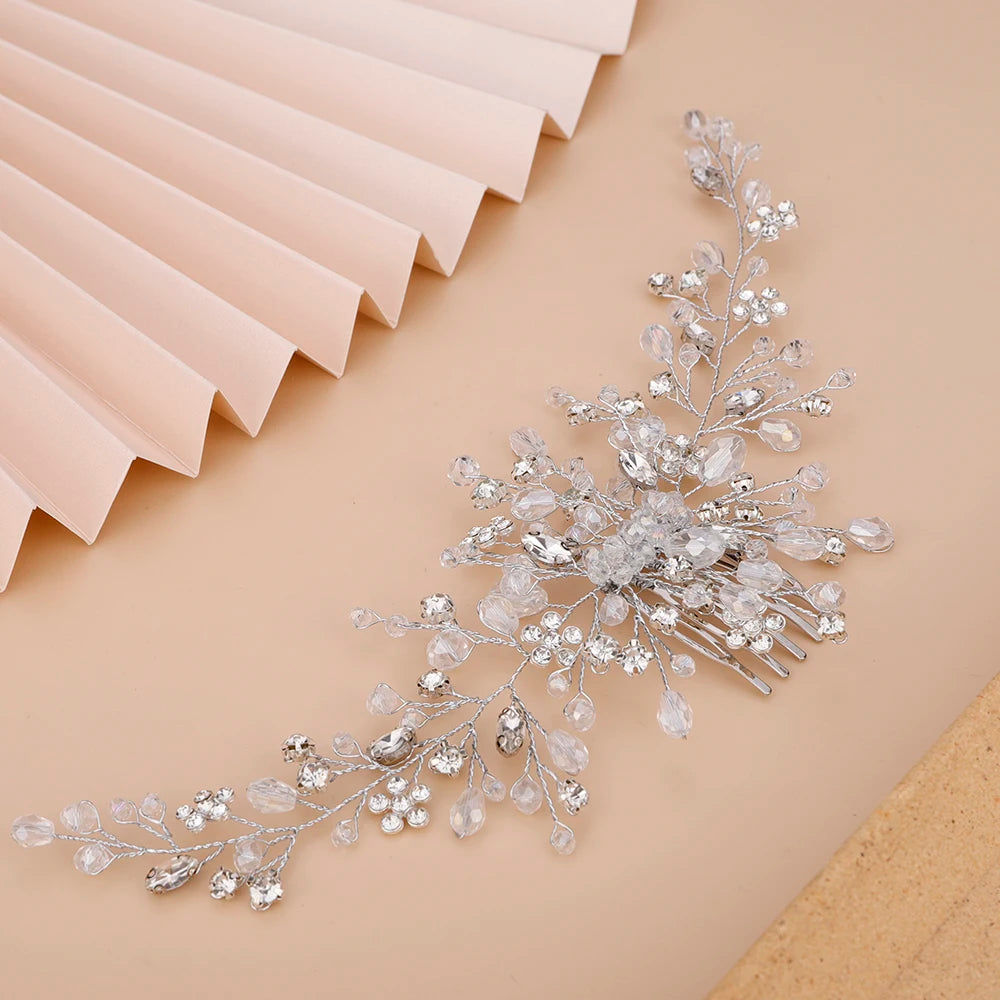 Vintage Rose gold Silver Wedding Accessories bridal headwear Shiny Crystal Hair comb Elegant banquet for women - KIMLUD