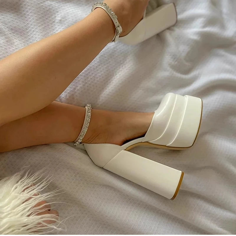 2025 Spring Platform Women Mary Jane Shoes Fashion Crystal Bukle Sexy High Heel Wedding Party Shoes
