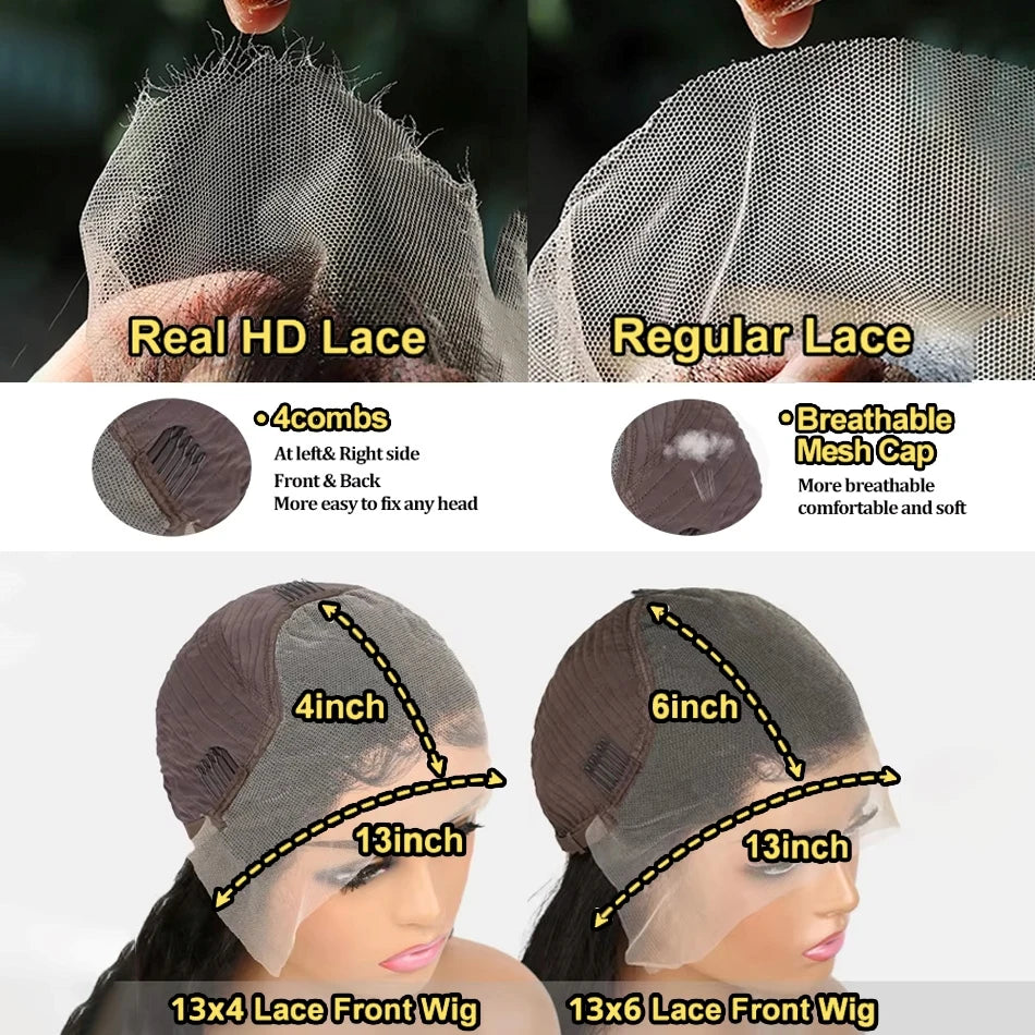 Body Wave 13x6 13x4 30 40 Inch Brazilian 200 250 Density Pre Plucked HD Lace Frontal Human Hair Wig Lace Front Glueless Wigs