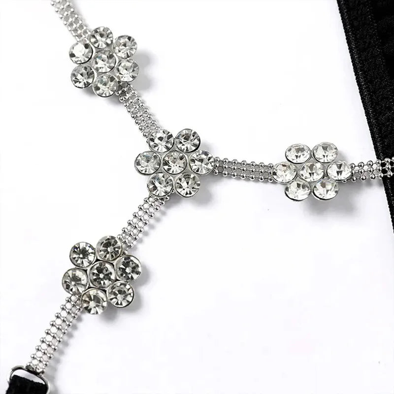Stonefans Sexy Flower Crystal Thong Bikini Panties Jewelry for Women Stretch Rope Rhinestone Thong Back Panties Body Jewelry