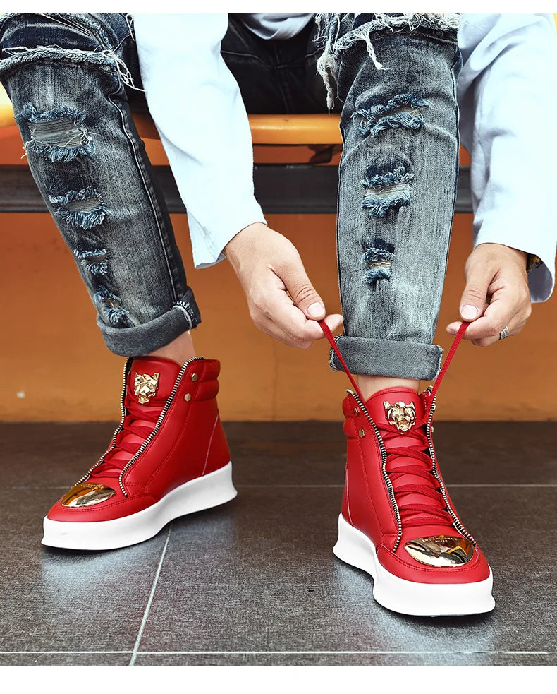 KIMLUD, Red Snakeskin High Top Sneakers Men Brand Luxury Designer Shoes Fashion Party Club Hip Hop Streetwear Shoes Men Casual Sneakers, KIMLUD Womens Clothes