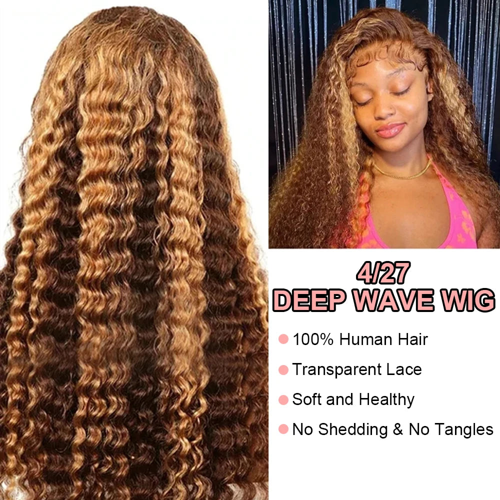 4/27 Ombre Curly Highlight Wig Human Hair Preplucked 7x5 Lace Closure Glueless Wigs Human Hair Deep Wave Ready To Wear For Women