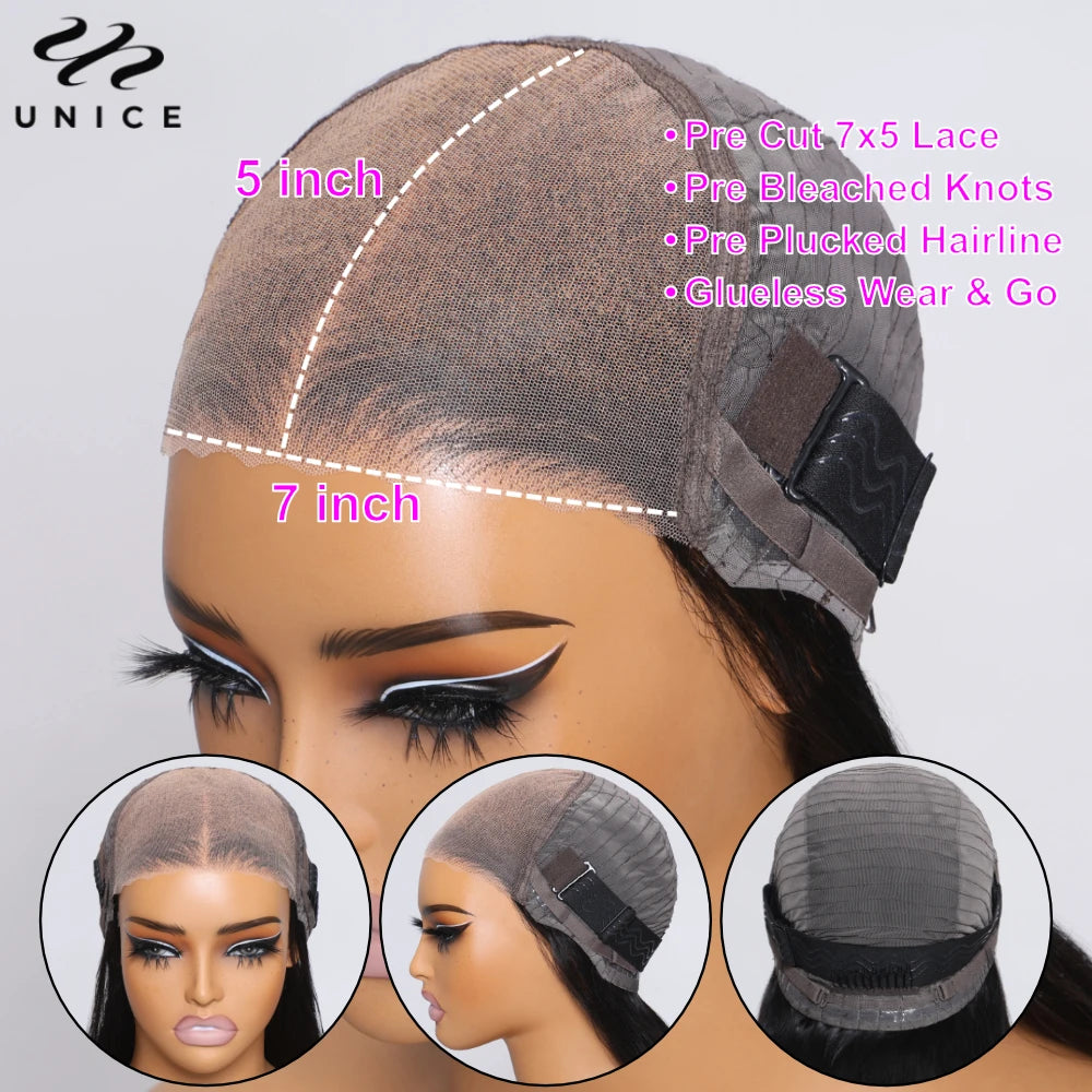 Unice Hair Pre Cut Pre Bleached 5X5 HD Lace Wig 7x5 13x4 Glueless Wig Human Hair Body Wave Lace Front Wigs