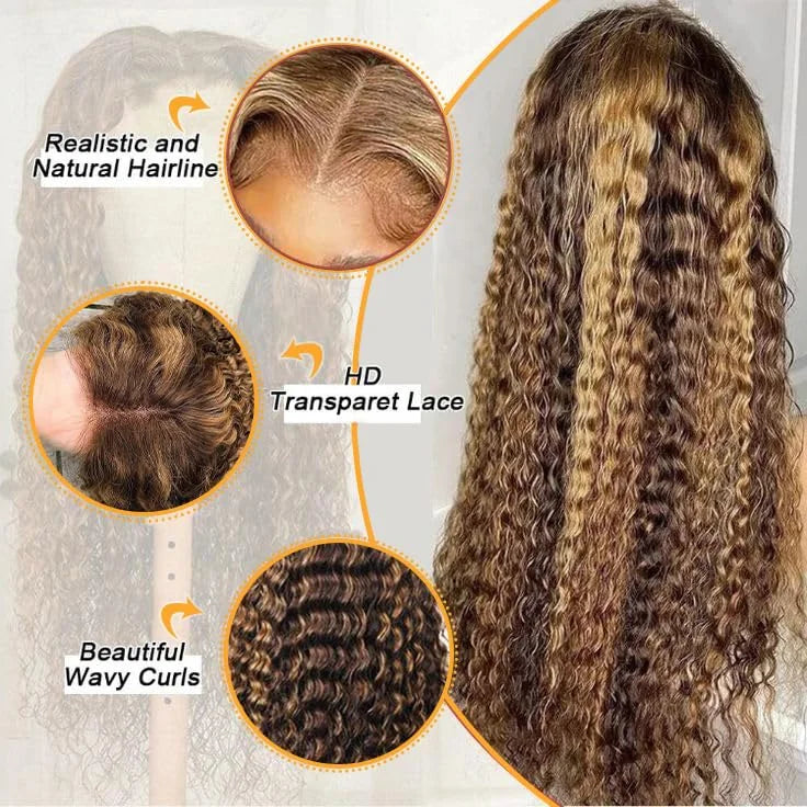 250% 4/27 Highlight 13x6 Deep Wave Lace Front Wigs Human Hair 13x4 Ombre Curly Wig Straight HD Front Wig Human Hair Pre Plucked