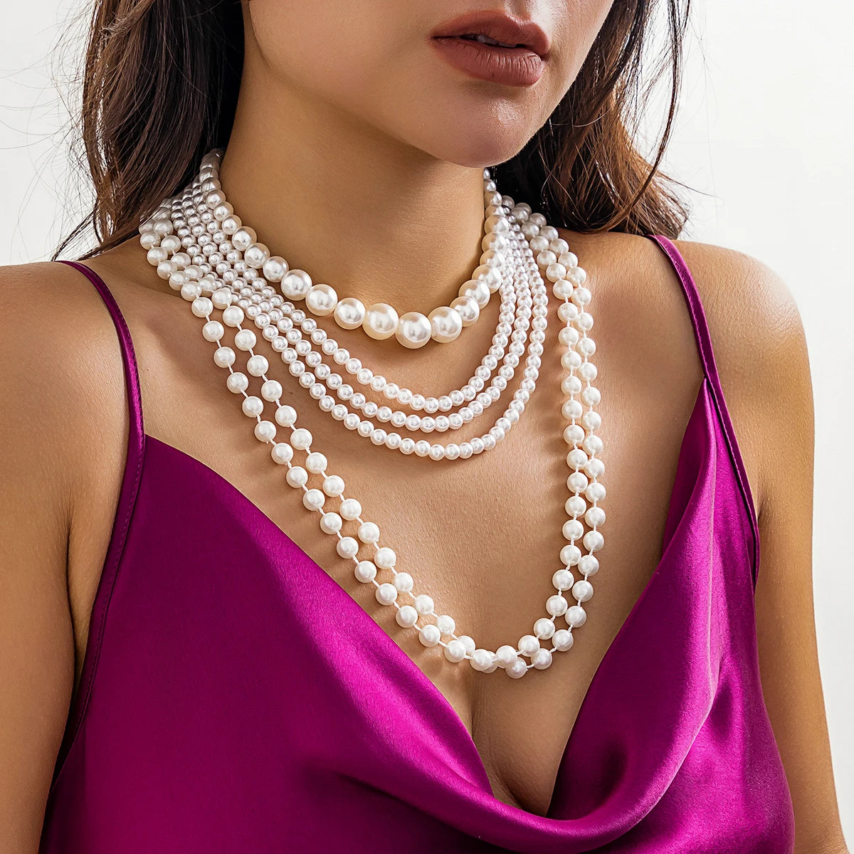 Elegant Multilayer Imitation Pearl Tassel Chain Necklace Women Wedding Bridal Creative Beads Choker Y2K Jewelry Wed Accessories