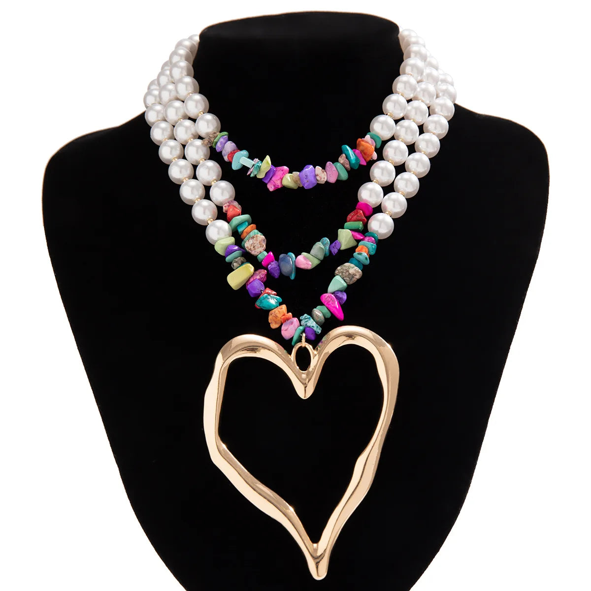 European and American Jewelry Exaggerated Retro heart Necklace for women Personality Beaded Turquoise Imitation Pearl necklaces