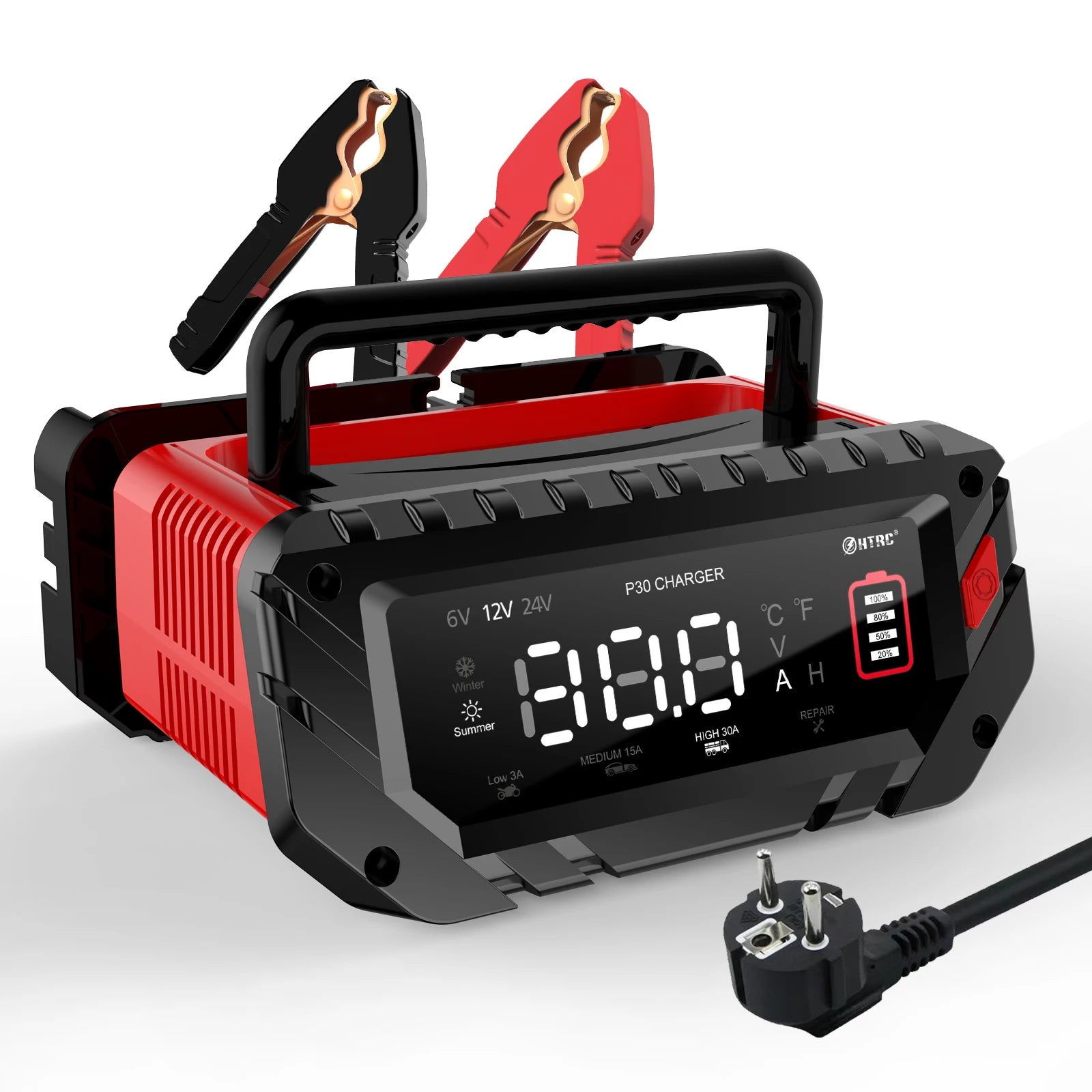 HTRC 30A 6V/12V/24V Car Battery Charger for Motorcycle Lead-Acid SLA Gel Lithium 24V/16A 12V/30A LiFePo4 Smart Battery Charger
