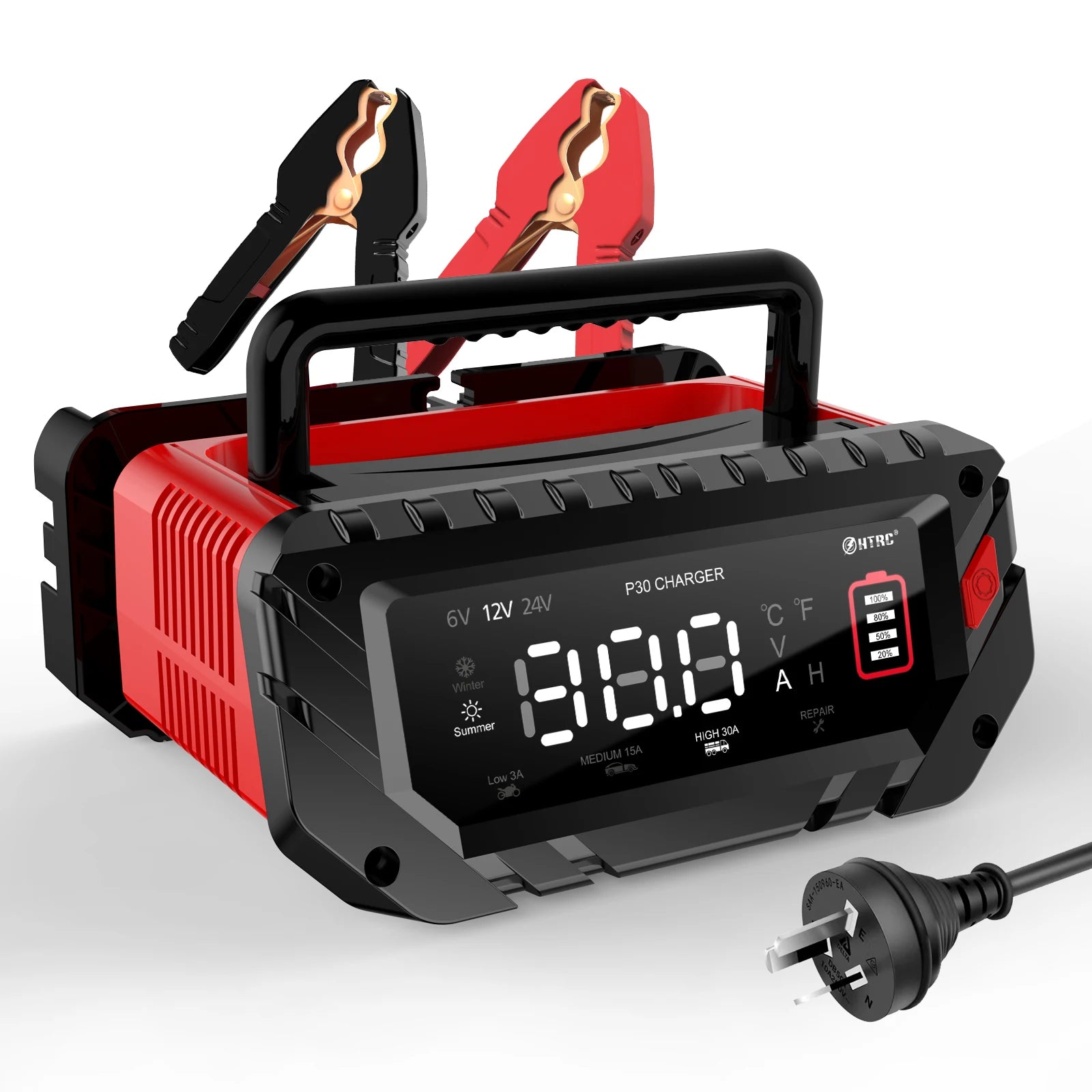 HTRC 30A 6V/12V/24V Car Battery Charger for Motorcycle Lead-Acid SLA Gel Lithium 24V/16A 12V/30A LiFePo4 Smart Battery Charger