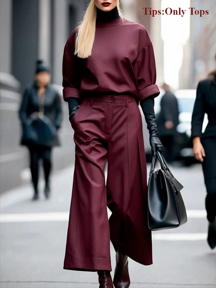 KIMLUD, Freeacy 2025 New Women's Tops Burgundy Round Neck Half Sleeves Loose Fit T-shirt Spring and Summer Casual Streetwear Shirts, KIMLUD Womens Clothes