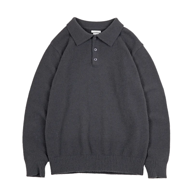 Maden Vintage Arctic Feece Polo Sweater 2023 Autumn Winter Army Green Warm Knit Pullover Men's Solid Color Heavyweight Jumper - KIMLUD