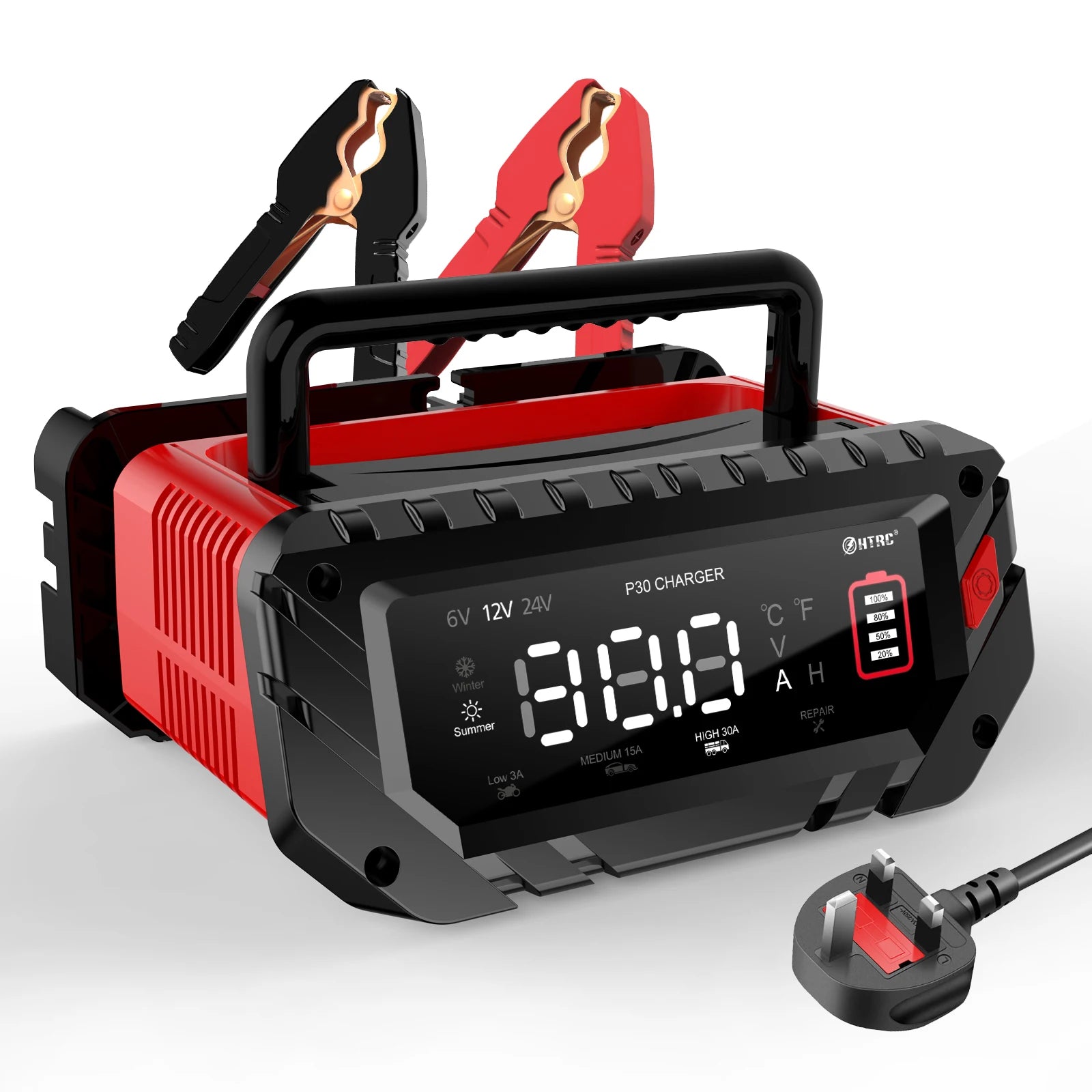 HTRC 30A 6V/12V/24V Car Battery Charger for Motorcycle Lead-Acid SLA Gel Lithium 24V/16A 12V/30A LiFePo4 Smart Battery Charger