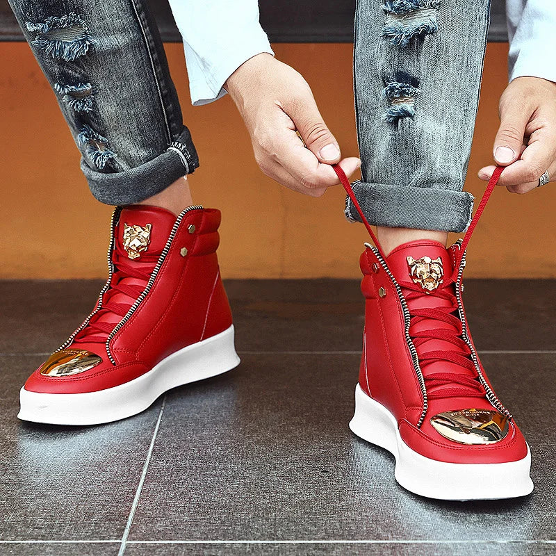 KIMLUD, Red Snakeskin High Top Sneakers Men Brand Luxury Designer Shoes Fashion Party Club Hip Hop Streetwear Shoes Men Casual Sneakers, KIMLUD Womens Clothes