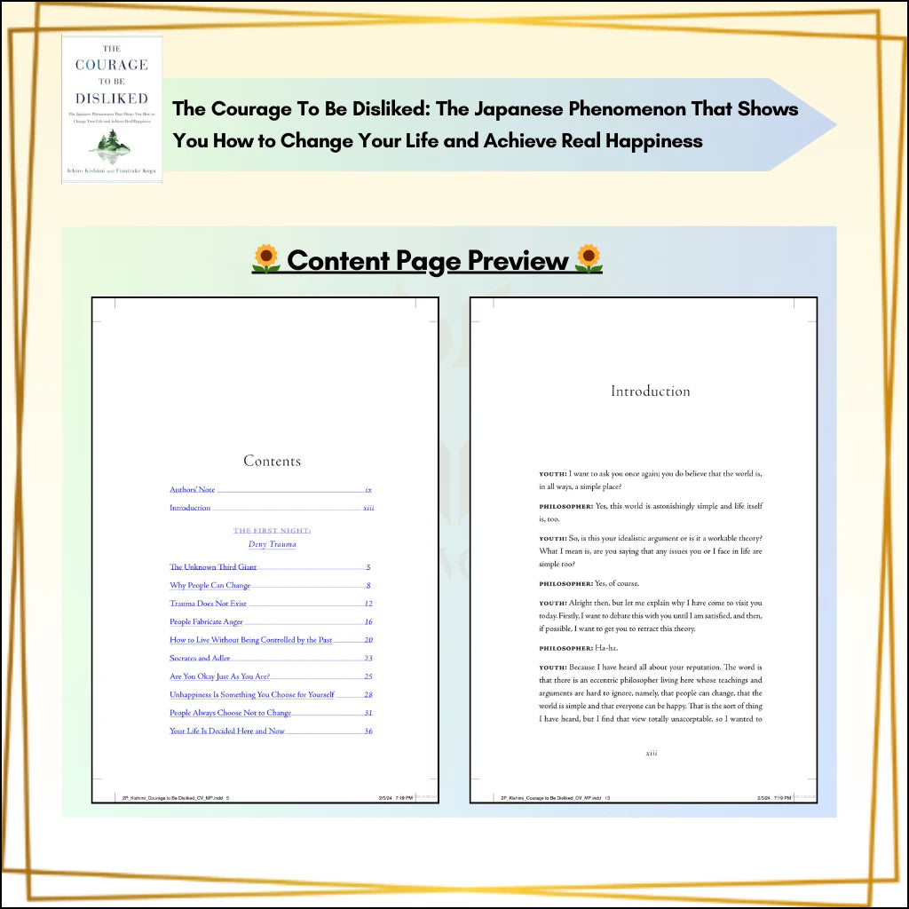 【HOT SALE】The Courage to Be Disliked How to Free Yourself Change Your Life and Achieve Real Happiness Paperback English Book