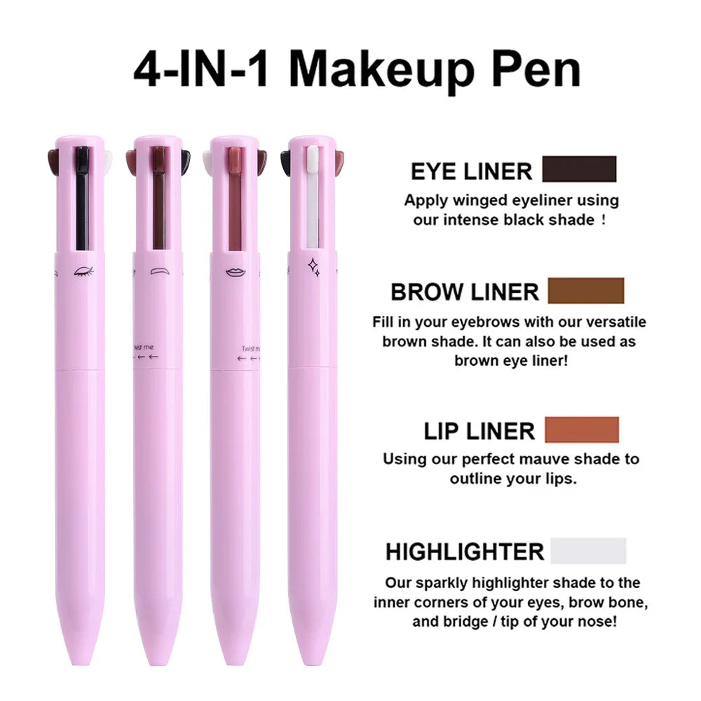 Multifunctional Makeup Pen 4 In 1 Eyebrow Eyeliner Pencil Lasting Drawing Lip Line Waterproof Sweatproof Highlighter Makeup Tool