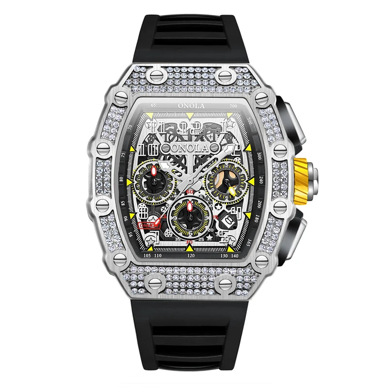 Unique Fashion Design Diamond Inlaid Men's Watch ONOLA Luxury Full-automatic Mechanical Waterproof Tape Watches Men clock