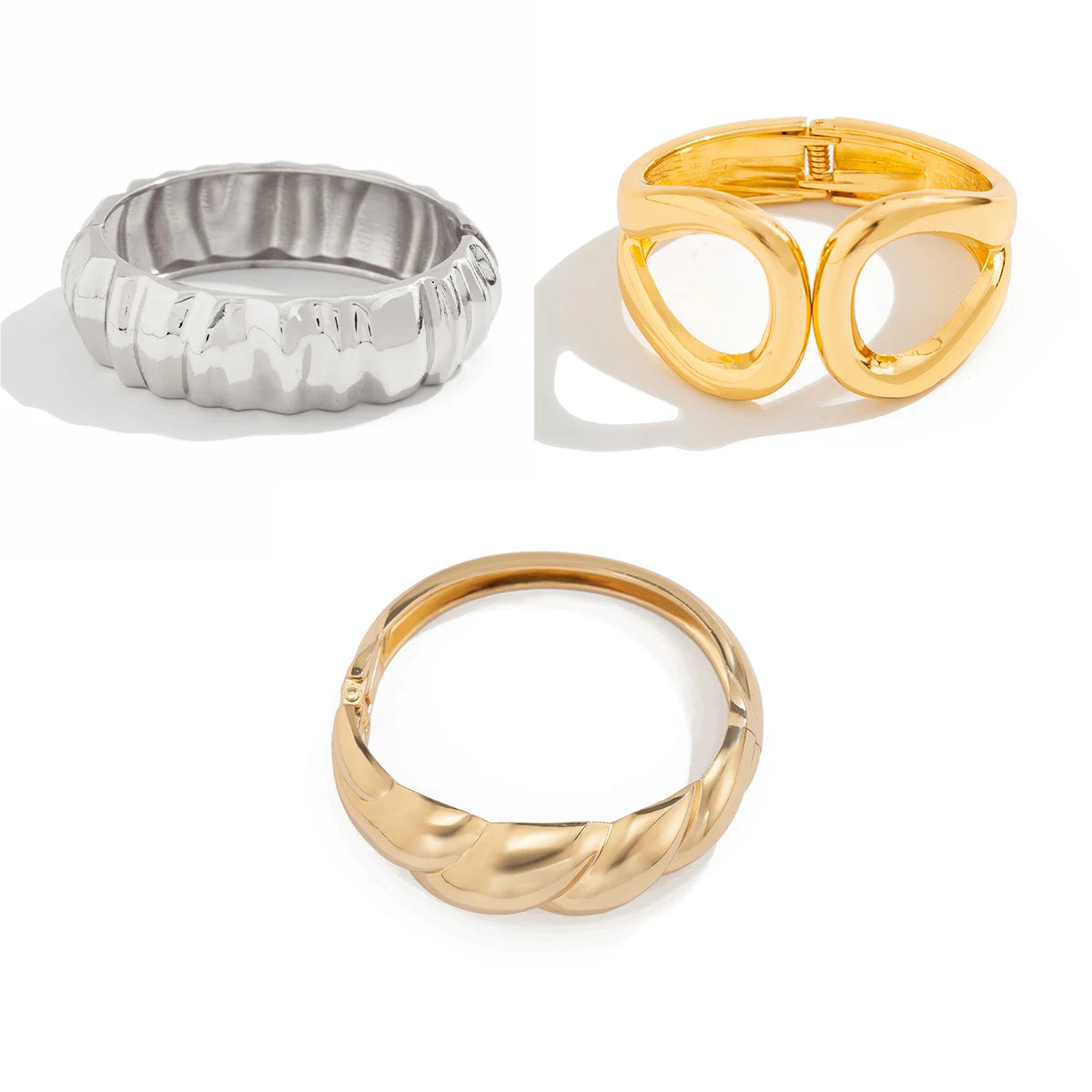 Ingemark 4 Styles Hip Hop Punk Wave Open Spring Bangles for Women Creative Heavy Metal Chunky Bracelets Couple Hand Jewelry Men
