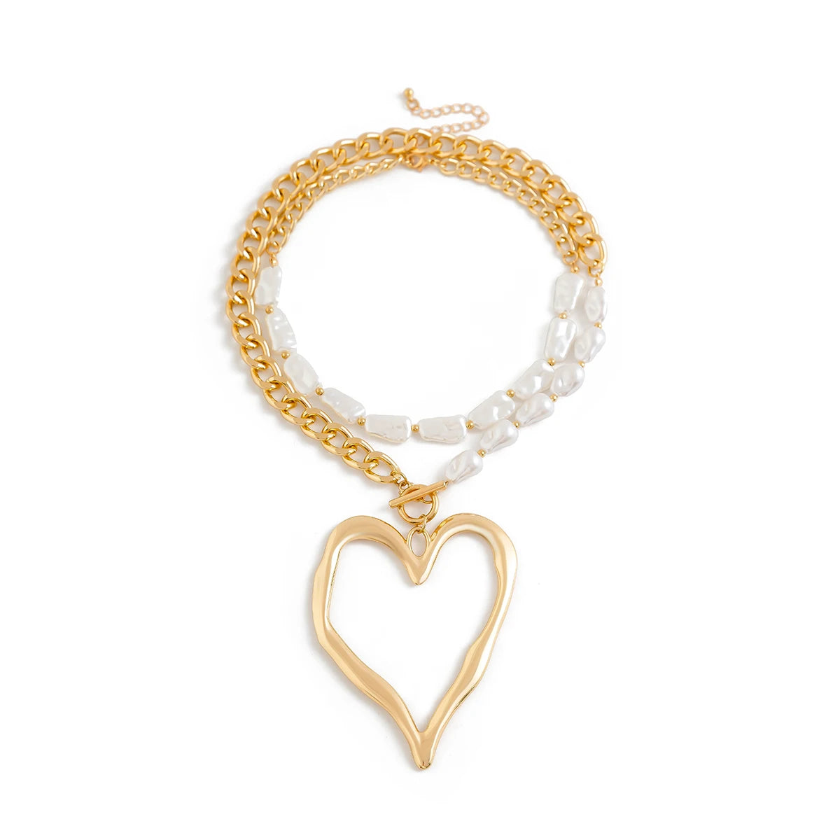 Ingemark 2Pcs/Set Exaggerated Big Love Heart Pendant Choker Nekclace for Women Wed Bridal Goth Imitation Pearl Chain Y2K Jewelry