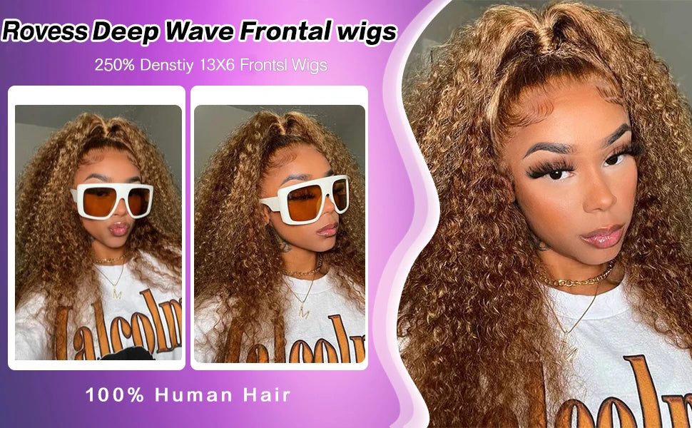 250% 4/27 Highlight 13x6 Deep Wave Lace Front Wigs Human Hair 13x4 Ombre Curly Wig Straight HD Front Wig Human Hair Pre Plucked