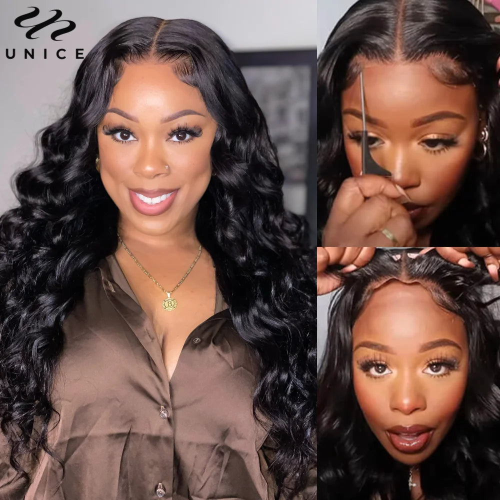 Unice Hair Pre Cut Pre Bleached 5X5 HD Lace Wig 7x5 13x4 Glueless Wig Human Hair Body Wave Lace Front Wigs
