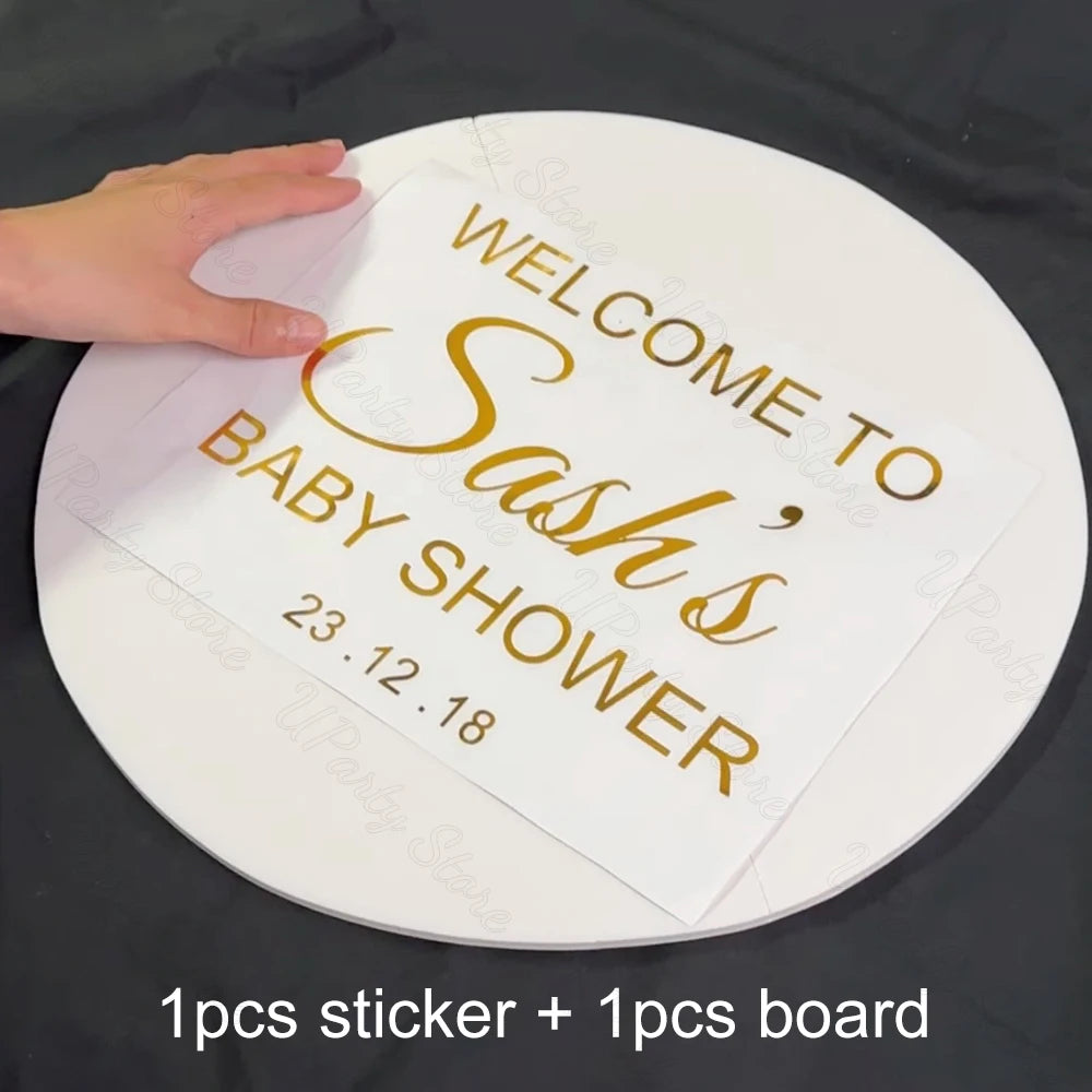 Round Custom Welcome Sign Board 35x35cm Personalized Welcome Baby Shower Sign for Birthday Decoration Baby Shower Party Decor - KIMLUD
