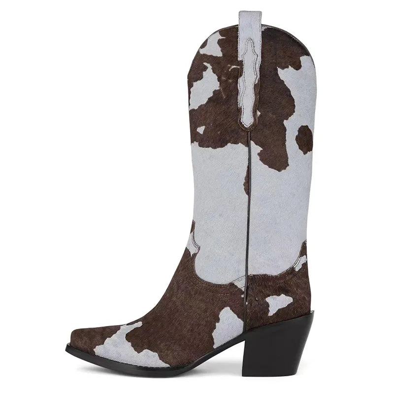 Knee-Length Elastic Rider Boots Round Heel Square Toe Western Boots Plus Size Knee-High Women's Boots - KIMLUD