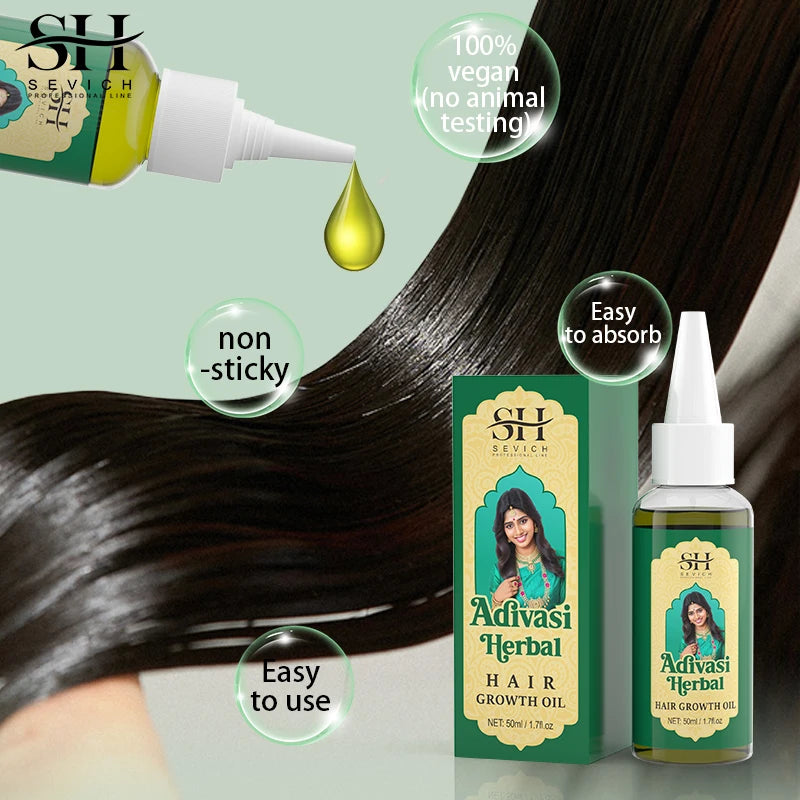 Sevich India Herbal Hair Growth Oil And Scalp Massager Comb Tool Set Ayurvedic Adivasi Fast Regrowth Thicken Serum Hair Growing