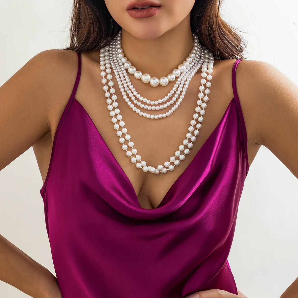 Elegant Multilayer Imitation Pearl Tassel Chain Necklace Women Wedding Bridal Creative Beads Choker Y2K Jewelry Wed Accessories