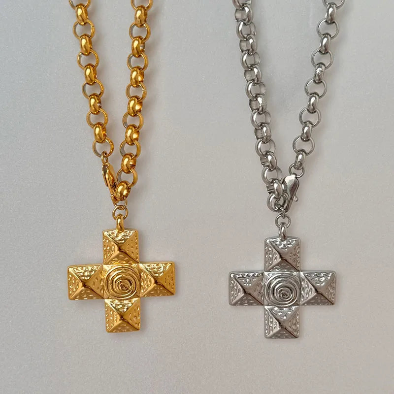 Swirling cross statement necklaces stainless steel necklaces for women vintage chunky stainless steel jewelry non tarnish - KIMLUD