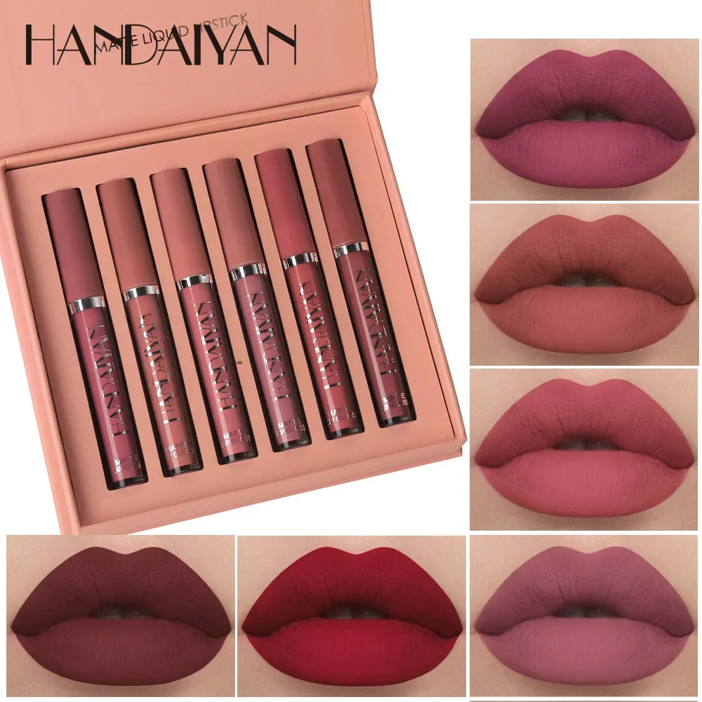 HANDAlYAN Liguid Lipstick 6-color Lipgloss Set With Long-lasting Waterproof And Non Stick Cup Matte Lip Gloss