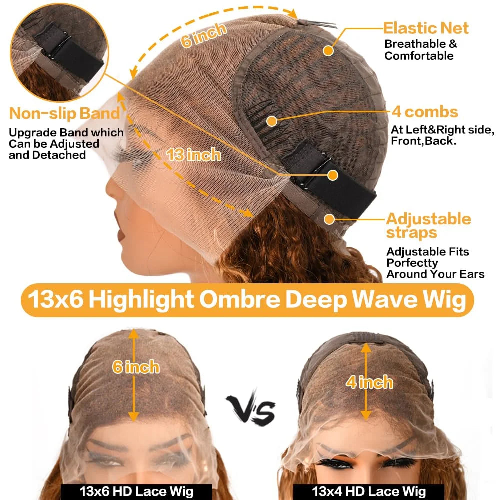 250% 4/27 Highlight 13x6 Deep Wave Lace Front Wigs Human Hair 13x4 Ombre Curly Wig Straight HD Front Wig Human Hair Pre Plucked