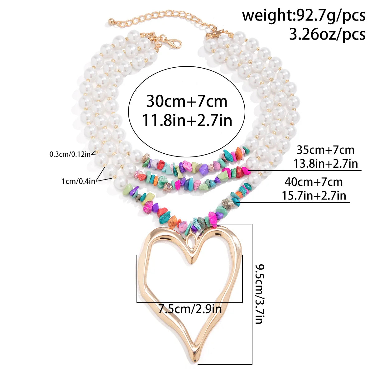 European and American Jewelry Exaggerated Retro heart Necklace for women Personality Beaded Turquoise Imitation Pearl necklaces
