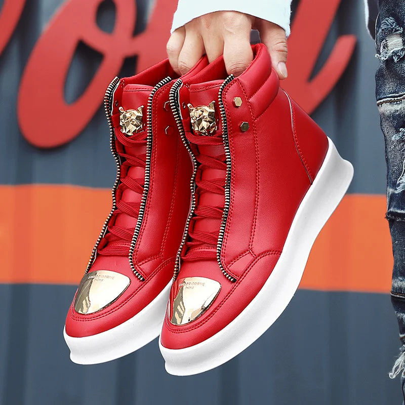 KIMLUD, Red Snakeskin High Top Sneakers Men Brand Luxury Designer Shoes Fashion Party Club Hip Hop Streetwear Shoes Men Casual Sneakers, KIMLUD Womens Clothes