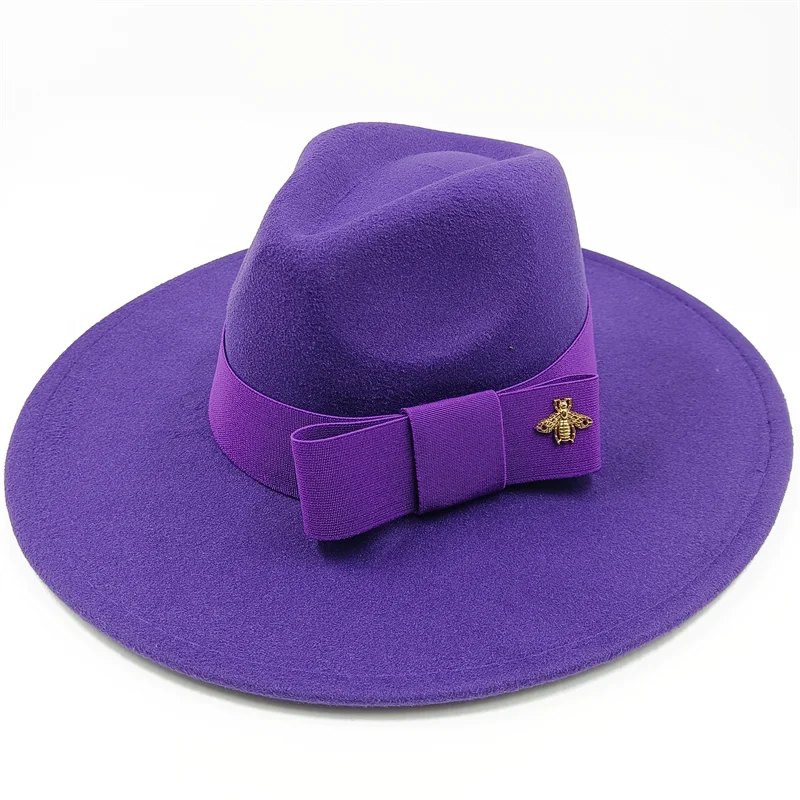 Low price wholesale Fedora hats Winter jazz monochrome bow elastic band men and women red jazz hats Fedora hats sombrero hombre - KIMLUD
