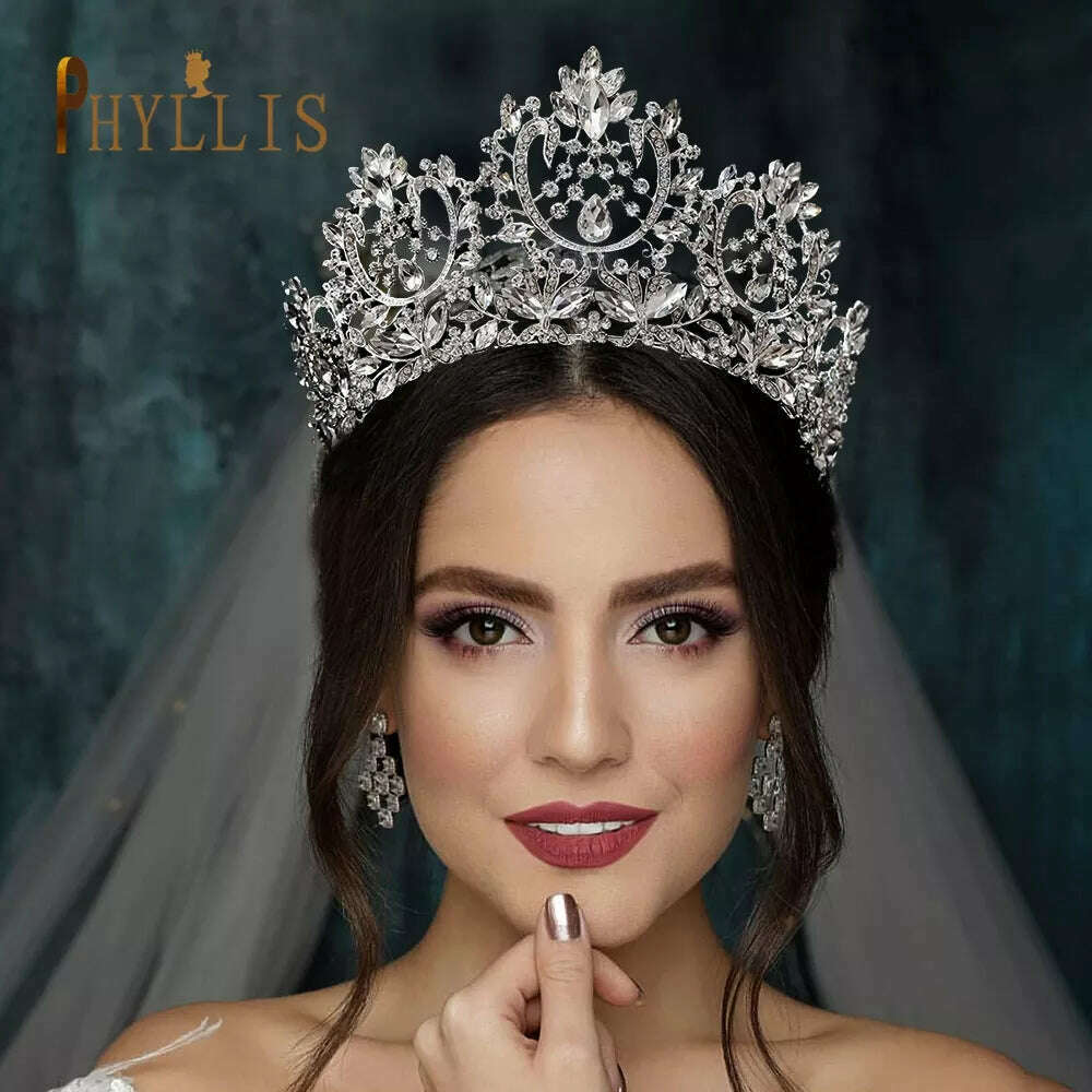 A195 Baroque Wedding Headband Crystal Bridal Crowns and Tiaras Hair Jewelry Accessories Women Rhinestone Headwears Queen Diadems - KIMLUD
