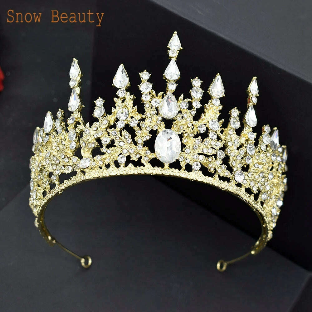 A195 Baroque Wedding Headband Crystal Bridal Crowns and Tiaras Hair Jewelry Accessories Women Rhinestone Headwears Queen Diadems - KIMLUD
