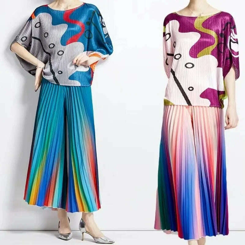 ALSEY Miyake Pleated Slim Hundred Fashion Rainbow Color Gradient Women's Office Lady Casual Pants Spring/Summer 2024 New - KIMLUD