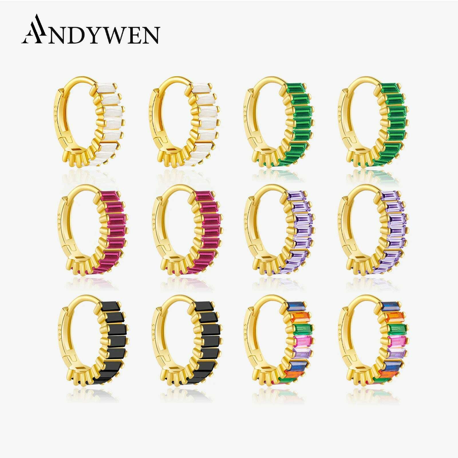 KIMLUD, Andywen 100% 925 Sterling Silver Rainbow Color Hoops Circle Round Earring Piercing CZ Zircon Pave Pendiente Ohrringe Jewelry, KIMLUD Womens Clothes