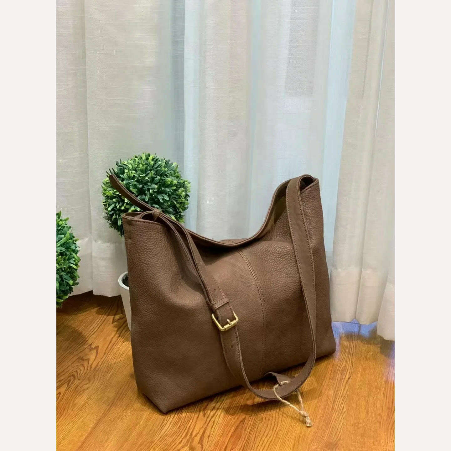 ANGENGRUI Genuine Leather Handbag Luxury Cowhide Casual Tote Natural Leather Bucket Shopper Daily Bag Big Purse Shoulder Bag - KIMLUD
