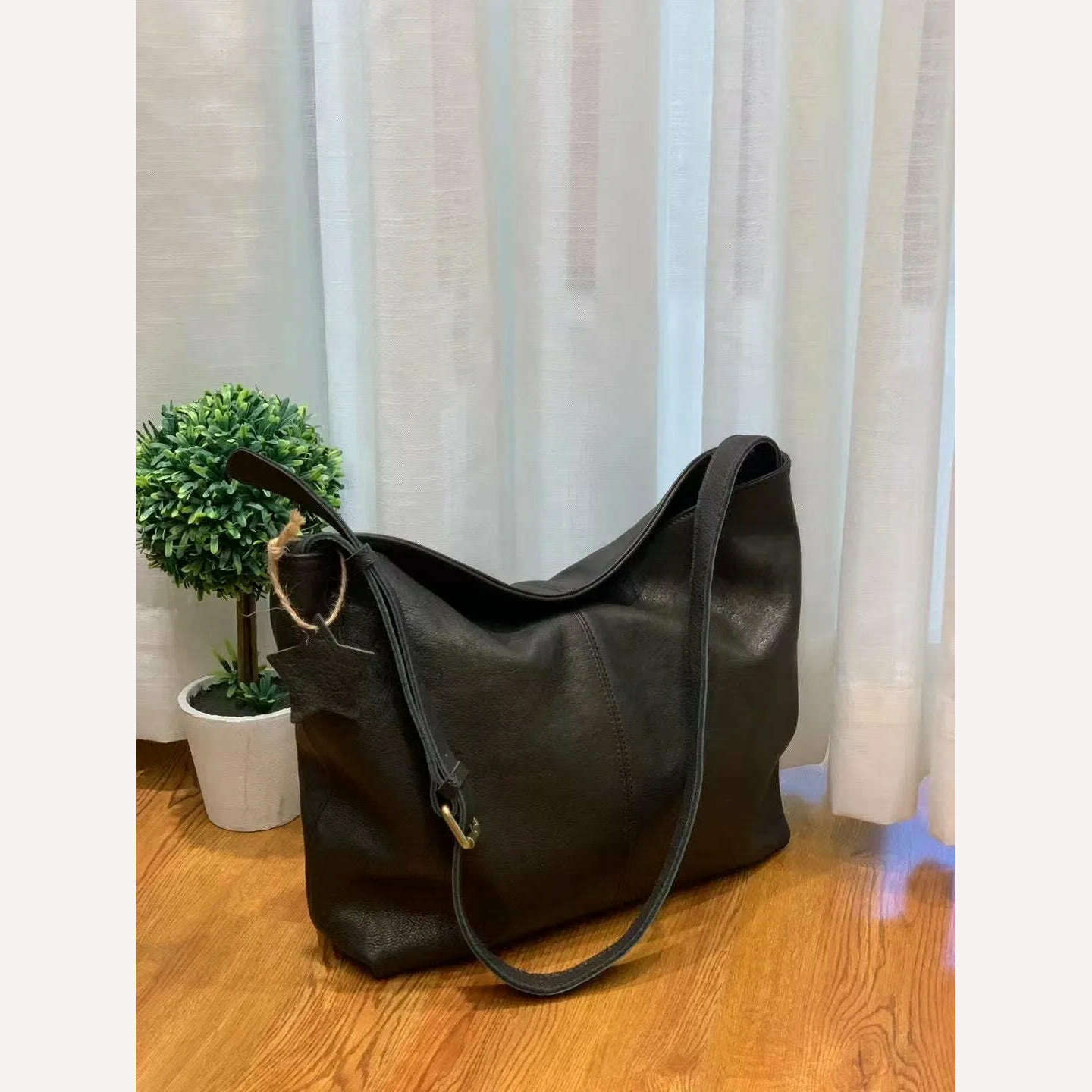 ANGENGRUI Genuine Leather Handbag Luxury Cowhide Casual Tote Natural Leather Bucket Shopper Daily Bag Big Purse Shoulder Bag - KIMLUD