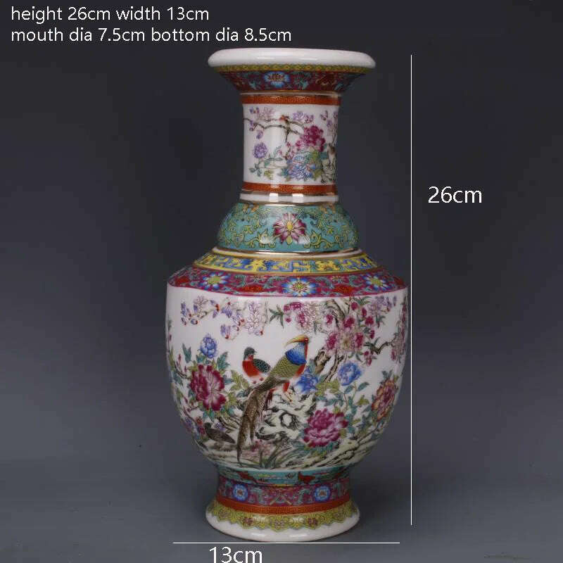 Antique vase with enamel, flowers and birds in Qianlong period of Qing Dynasty - KIMLUD