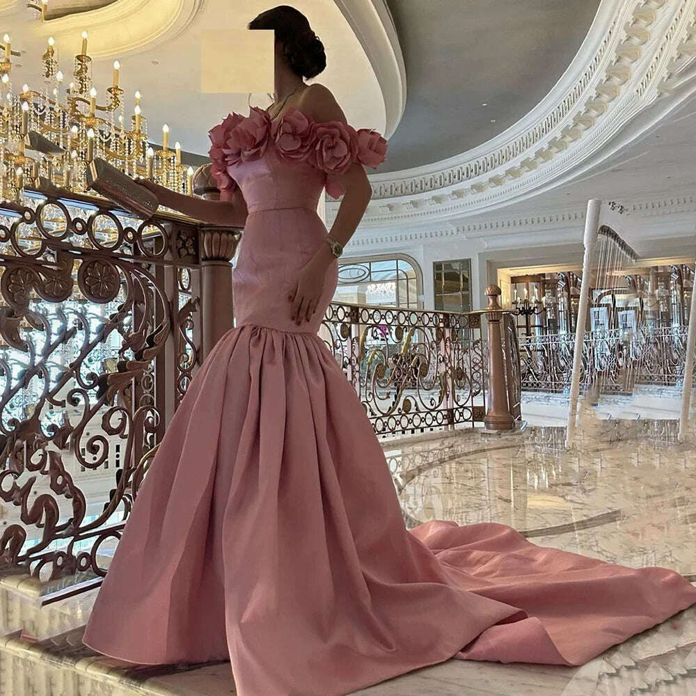 Arabic Pink Mermaid Satin Strapless Luxury Dubai Beaded Evening Dresses Gowns 2024 For Women Wedding Party BLA72250 Serene Hill - KIMLUD