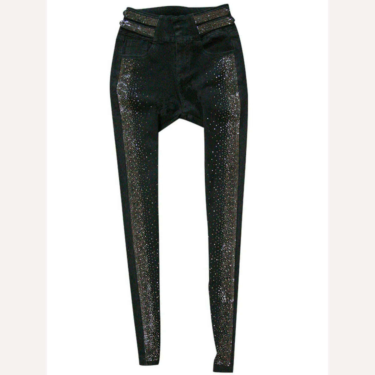 Autumn High-End 2023 High Waist Rhinestone Bling Gradient Gray Black Skinny Jeans Women Cotton Stretch Slim Fit Denim Boot Pants - KIMLUD