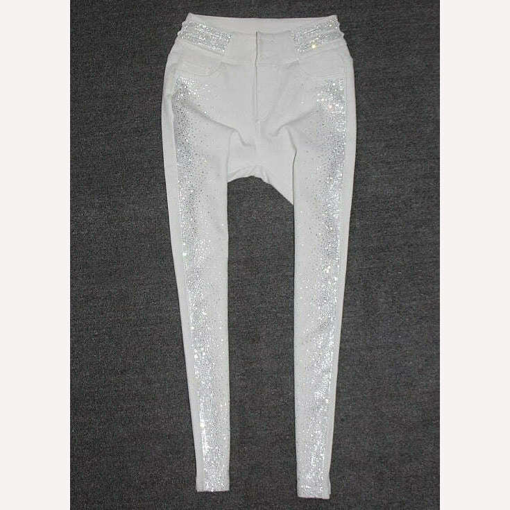 Autumn High-End 2023 High Waist Rhinestone Bling Gradient Gray Black Skinny Jeans Women Cotton Stretch Slim Fit Denim Boot Pants - KIMLUD